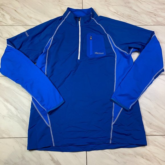 Marmot Lightweight 1/4 Zip Pullover Running Hiking Long Sleeve Shirt Blue XL - Picture 2 of 7